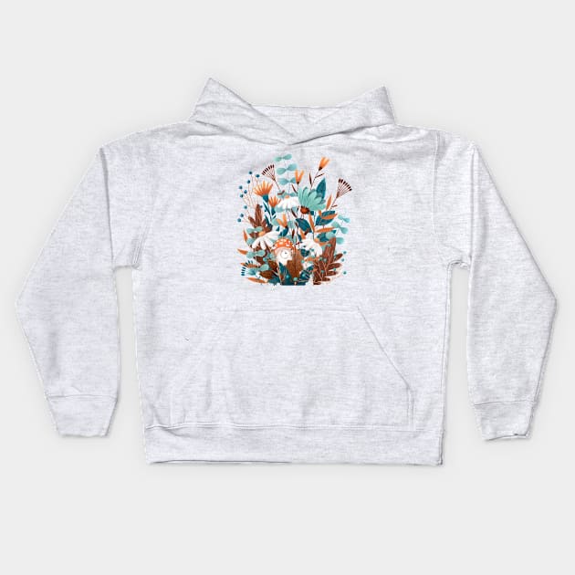 Mushroom in flowers Kids Hoodie by Elena Amo